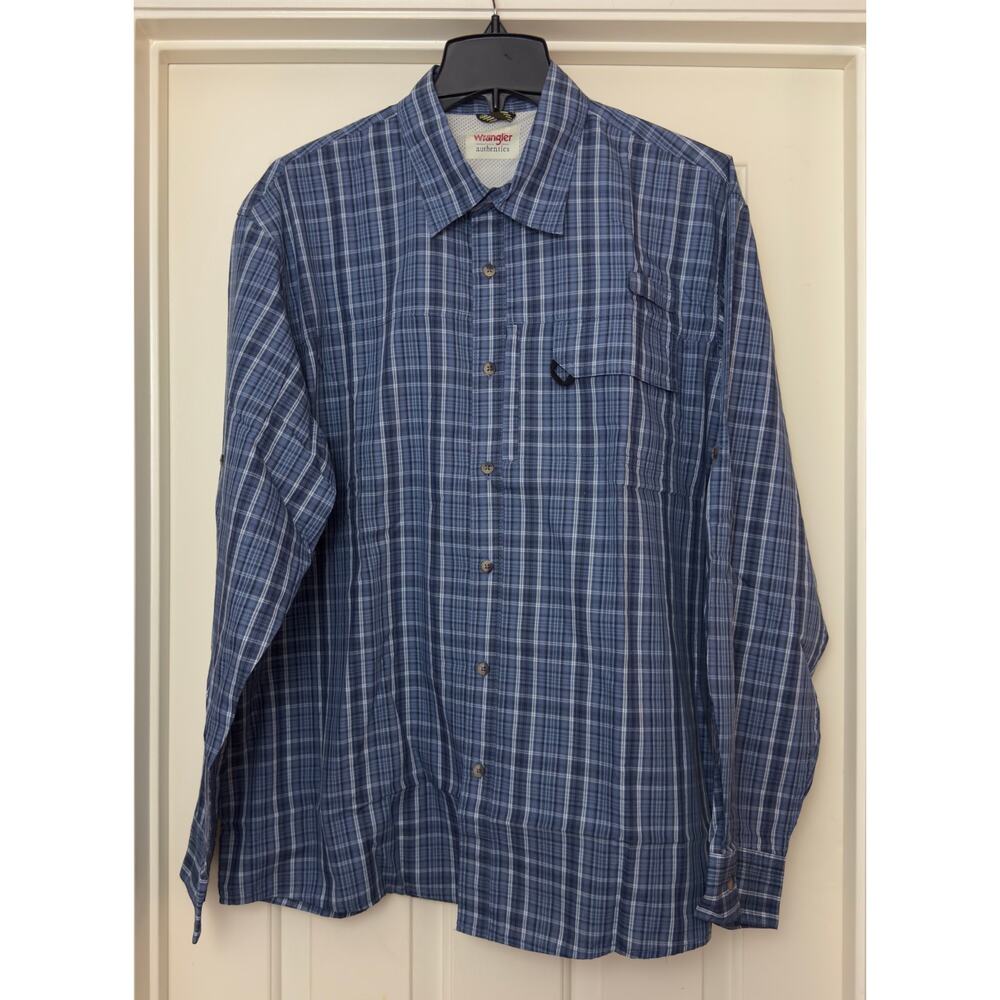 Wrangler Authentics Men’s XL Blue Plaid Vented Fishing Shirt Long Sleeve Outdoor - Picture 3 of 9